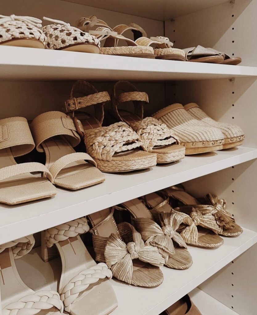 Organized shoe shelf of women's shoes